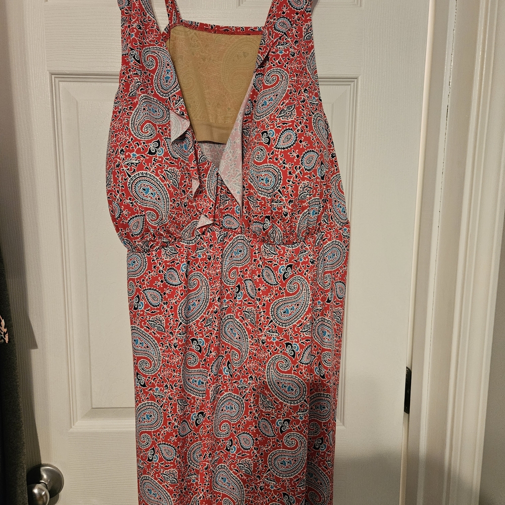 Catherines Plus Size 34W Vibrant Pink Paisley Swim Suit With Built In Bra